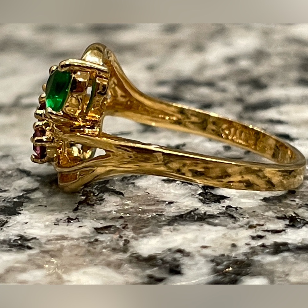 Vintage Style plated Tone Bypass Ring Sz 6.75 Multicolor Gemstone Statement Ring - Picture 3 of 11